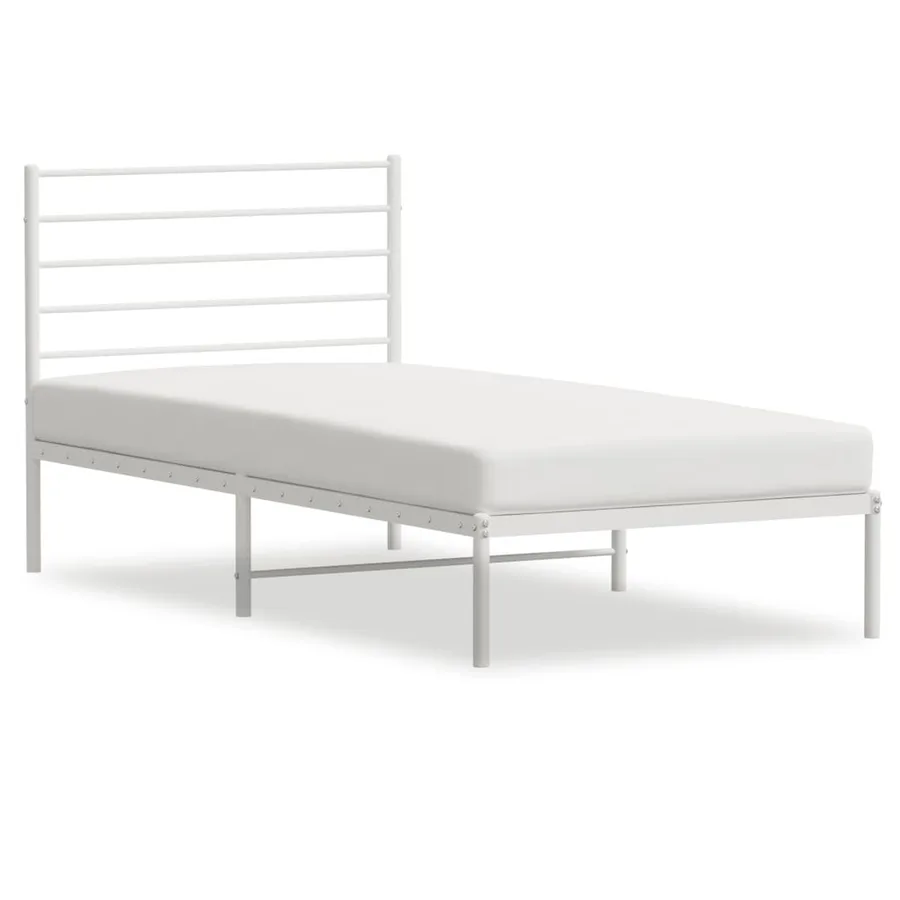 Cadre de lit métal sans matelas et tête de lit blanc 107x203 cm - 2