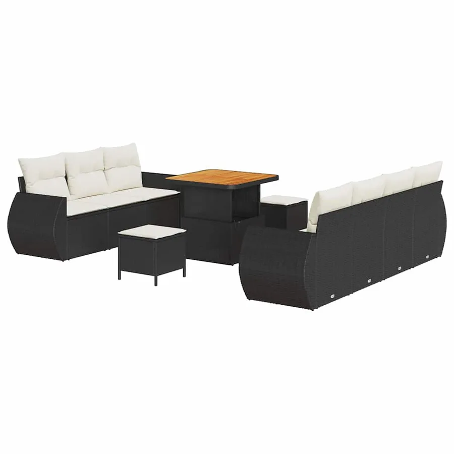 Ensemble de canapé de jardin 10 pcs Noir et Crème polyrotin - 2