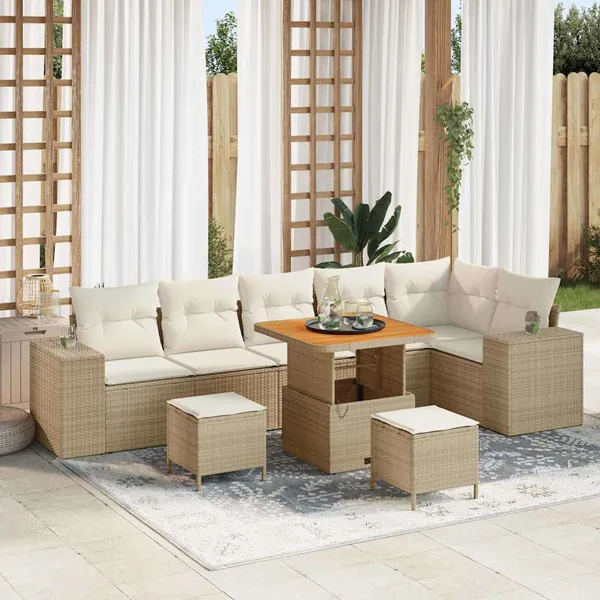 Ensemble de canapé de jardin 9 pcs Beige et crème polyrotin