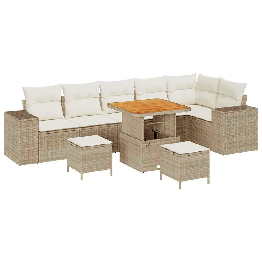 Ensemble de canapé de jardin 9 pcs Beige et crème polyrotin - 2