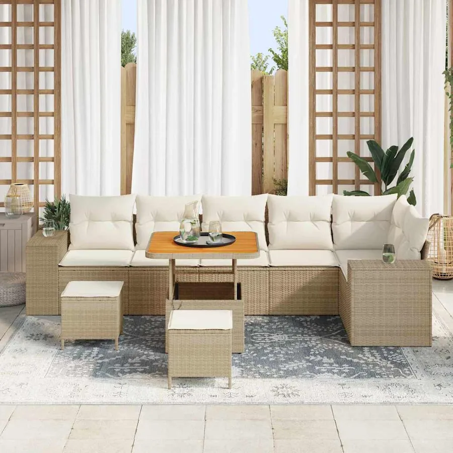 Ensemble de canapé de jardin 9 pcs Beige et crème polyrotin - 3
