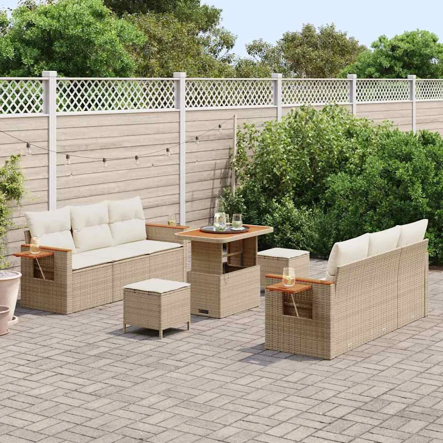Ensemble de canapé de jardin 11 pcs Beige et crème polyrotin - 3