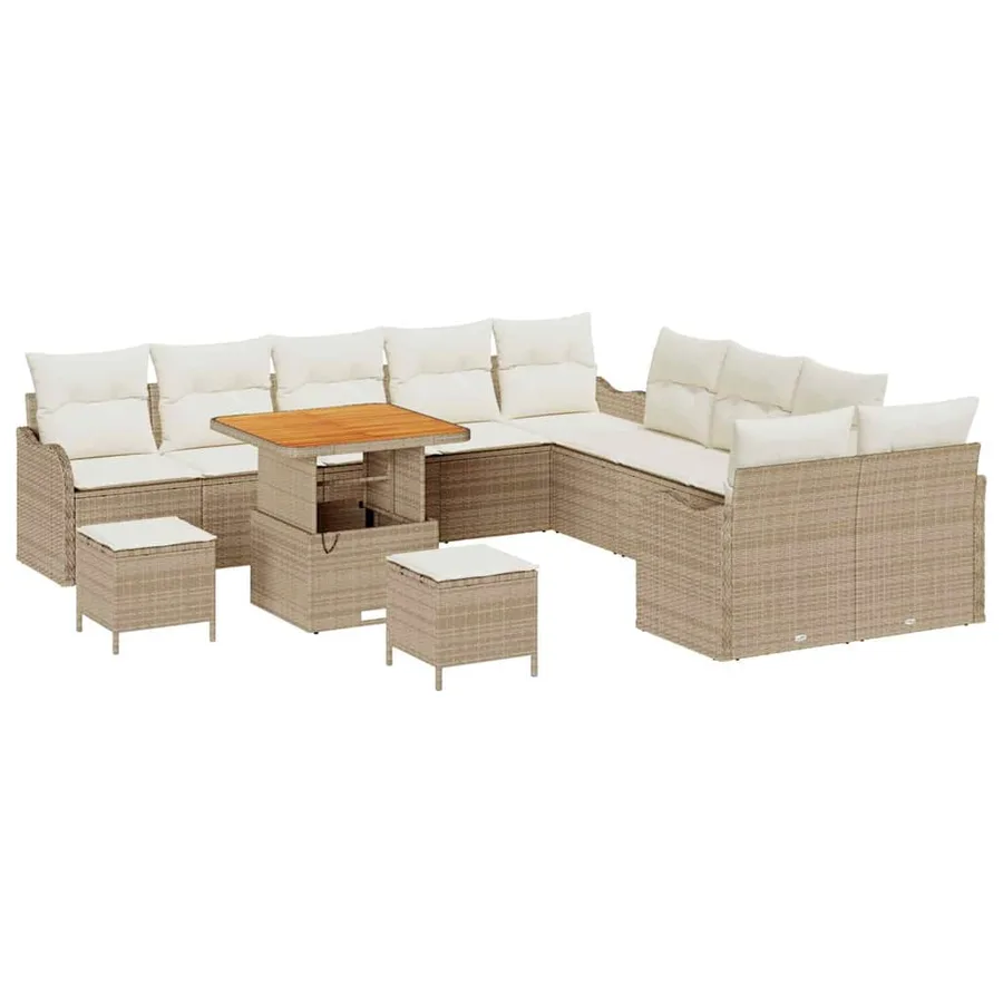 Ensemble de canapé de jardin avec coussin 13 pcs Beige et crème - 2