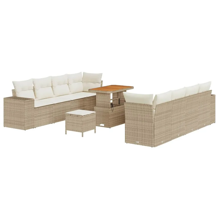 Ensemble de canapé de jardin 11 pcs Beige et crème polyrotin - 2