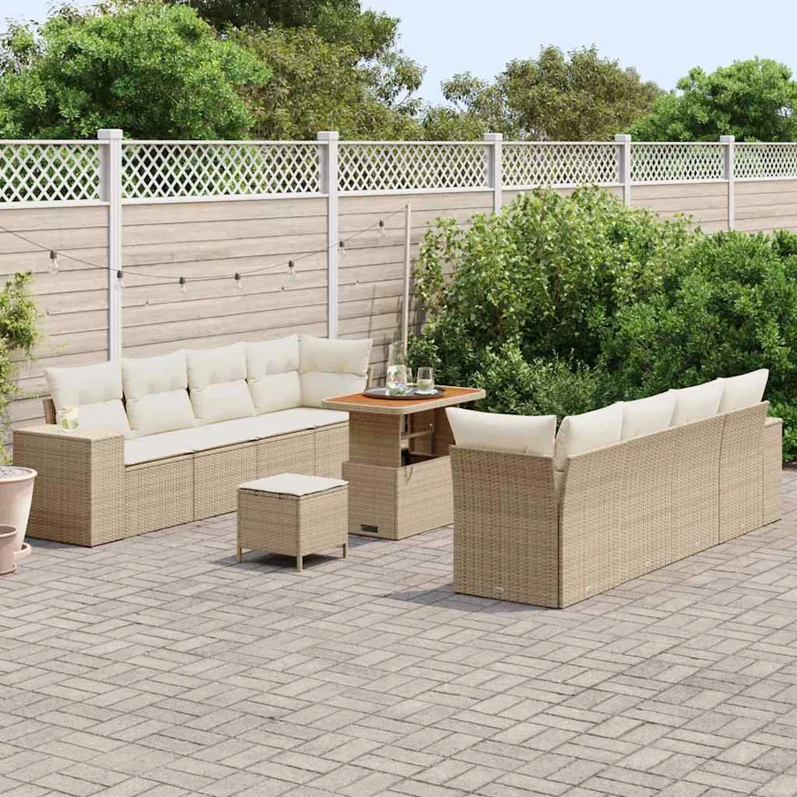 Ensemble de canapé de jardin 11 pcs Beige et crème polyrotin - 3