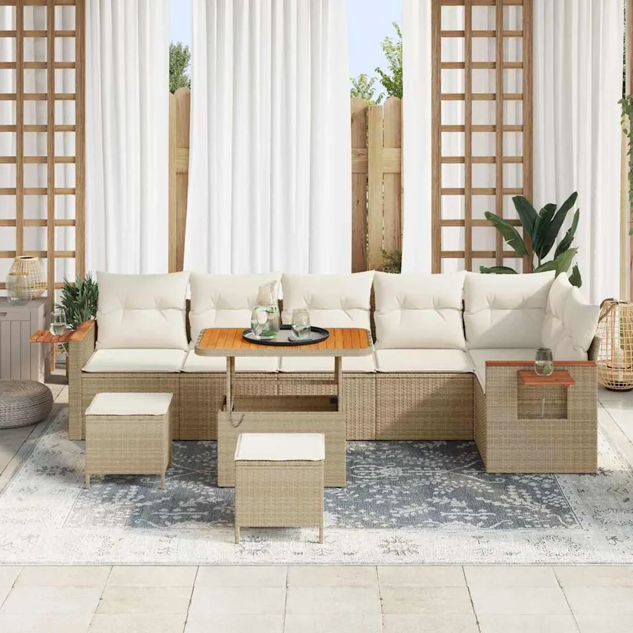 Ensemble de canapé de jardin 11 pcs Beige et crème polyrotin - 3