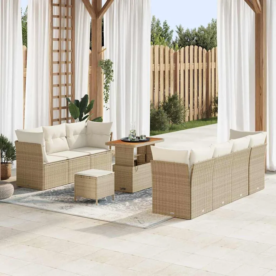 Ensemble de canapé de jardin avec coussin 10 pcs beige et crème