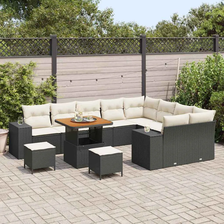 Ensemble de canapé de jardin avec coussin 12 pcs Noir et Crème - 3