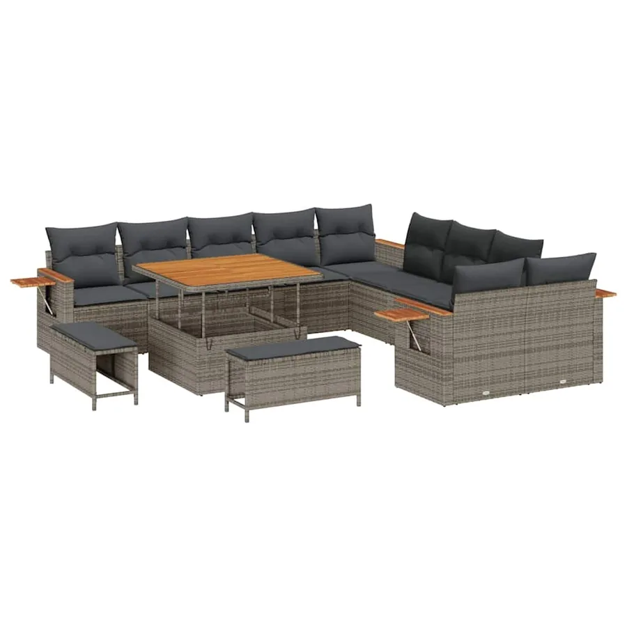 Ensemble de canapé de jardin avec coussin 17 pcs Gris polyrotin - 2