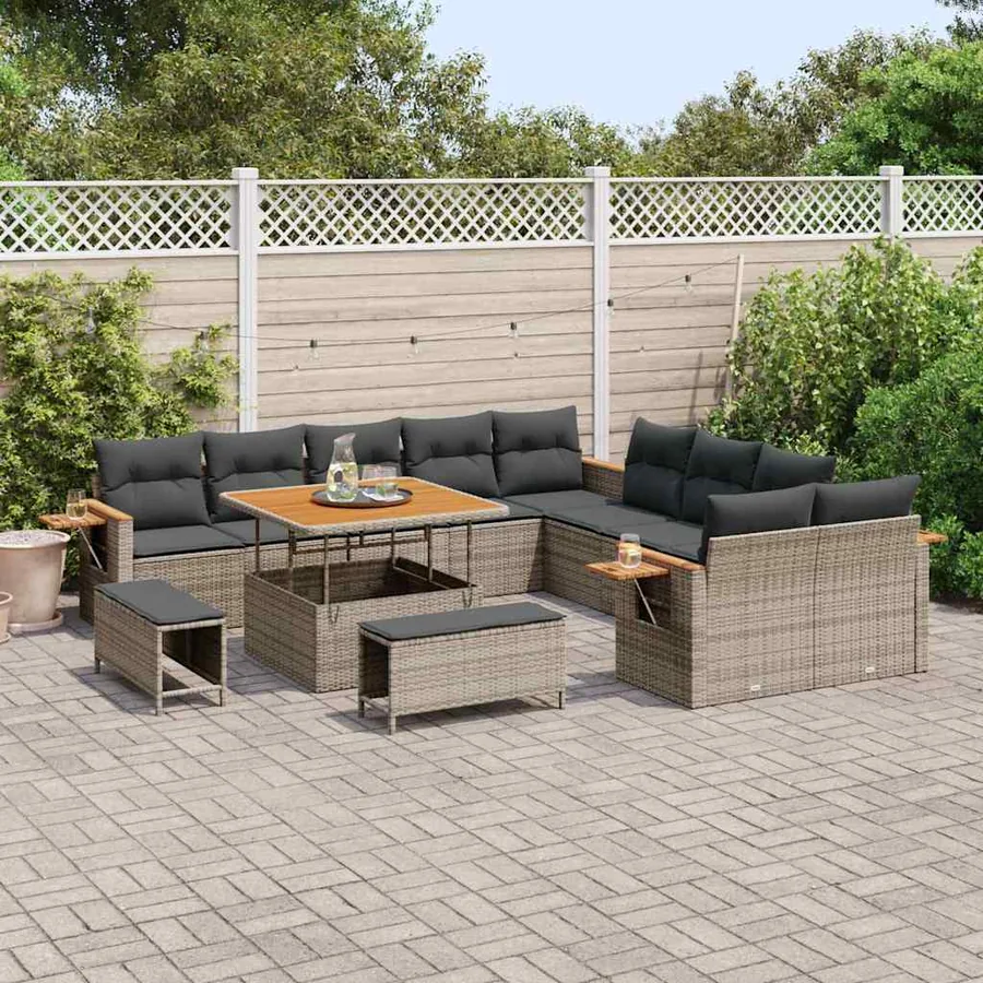 Ensemble de canapé de jardin avec coussin 17 pcs Gris polyrotin - 3