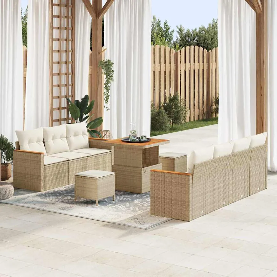Ensemble de canapé de jardin 14 pcs Beige et crème polyrotin