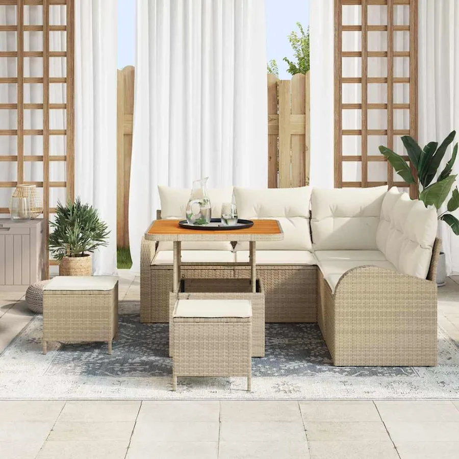 Ensemble de canapé de jardin avec coussin 8 pcs Beige et crème - 3