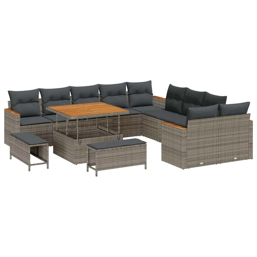 Ensemble de canapé de jardin avec coussin 13 pcs Gris polyrotin - 2