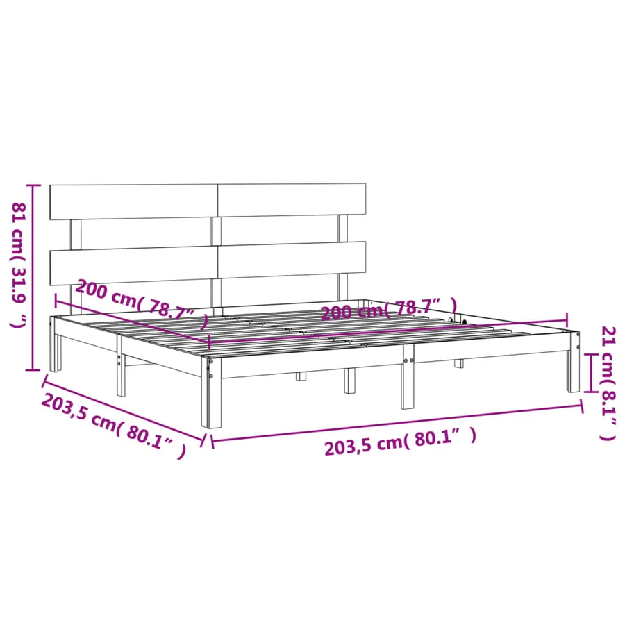 Cadre de lit sans matelas marron miel 200x200cm bois pin massif - 12