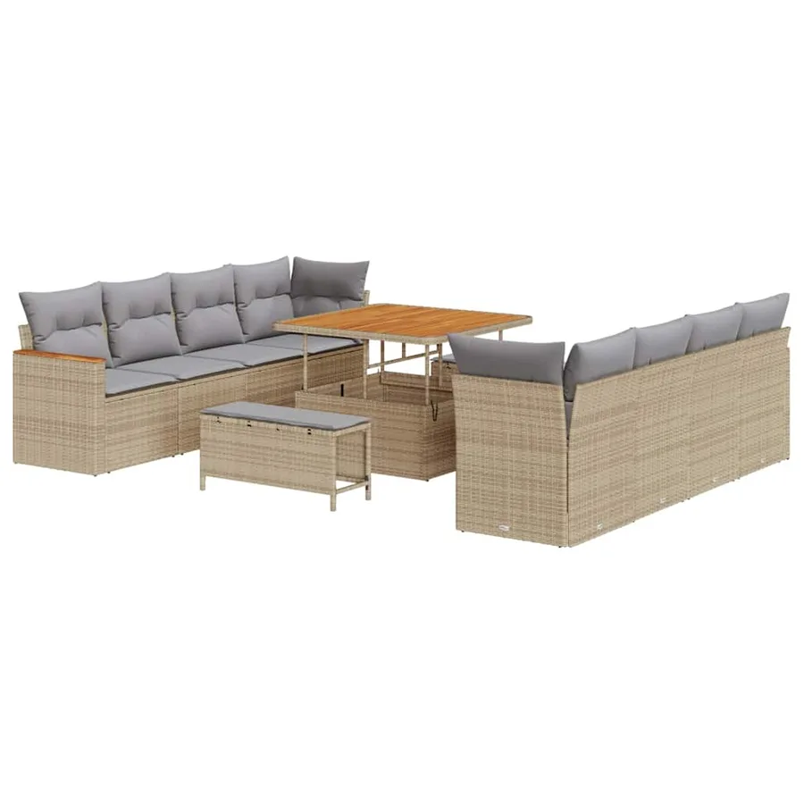 Ensemble de canapé de jardin 12 pcs Beige polyrotin - 2