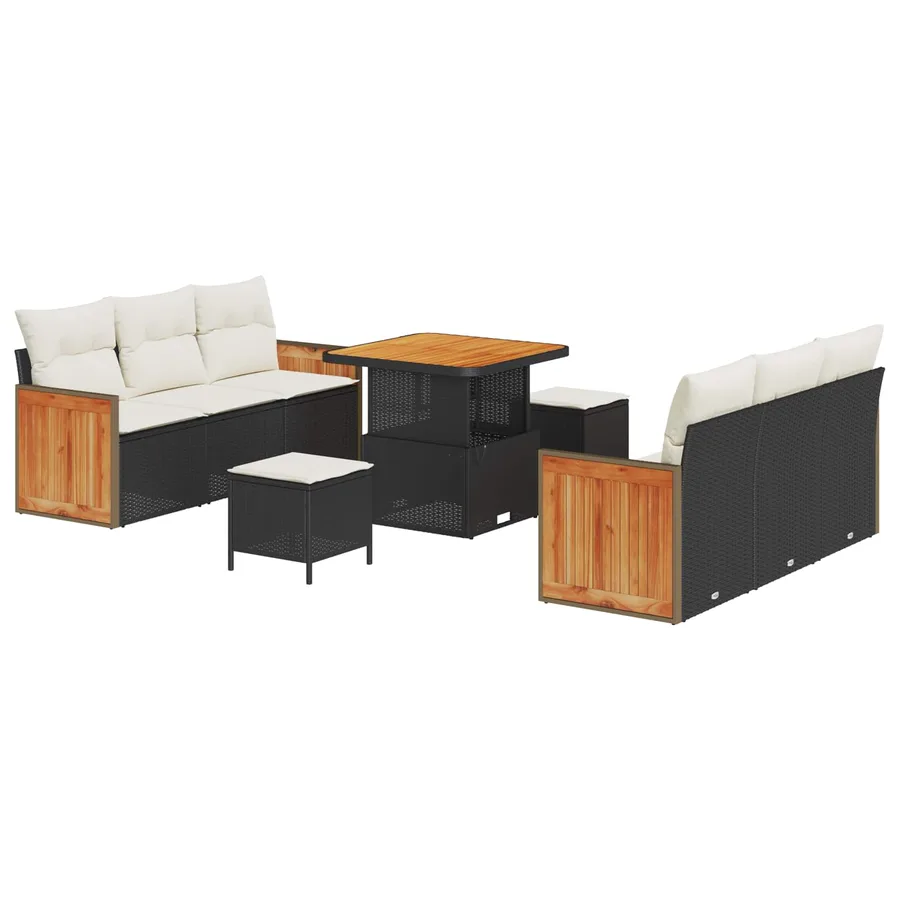Ensemble de canapé de jardin avec coussin 9 pcs Noir et Crème - 2