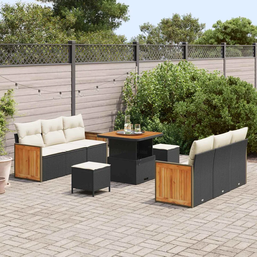 Ensemble de canapé de jardin avec coussin 9 pcs Noir et Crème - 3