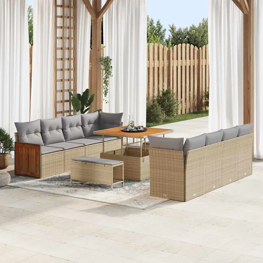 Ensemble de canapé de jardin 12 pcs Beige et Gris clair