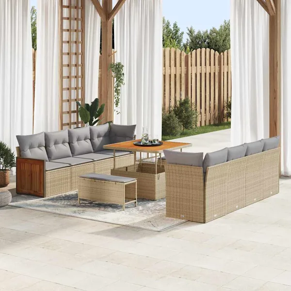Ensemble de canapé de jardin 12 pcs Beige et Gris clair