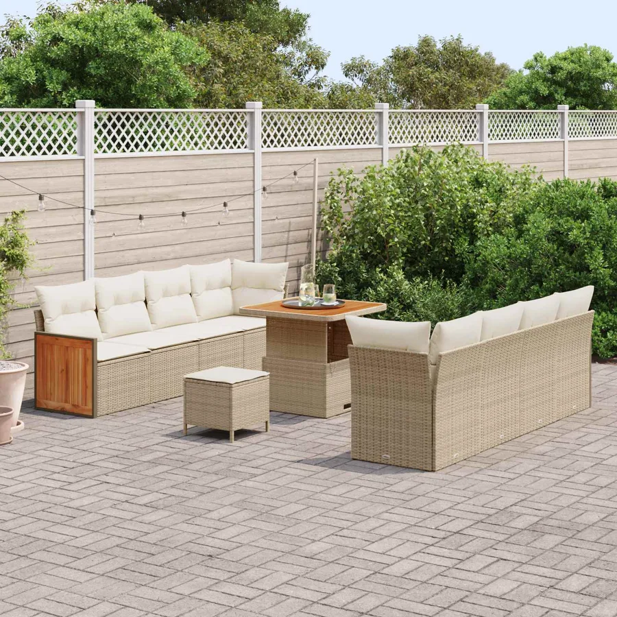 Ensemble de canapé de jardin avec coussin 11 pcs Beige et crème - 3