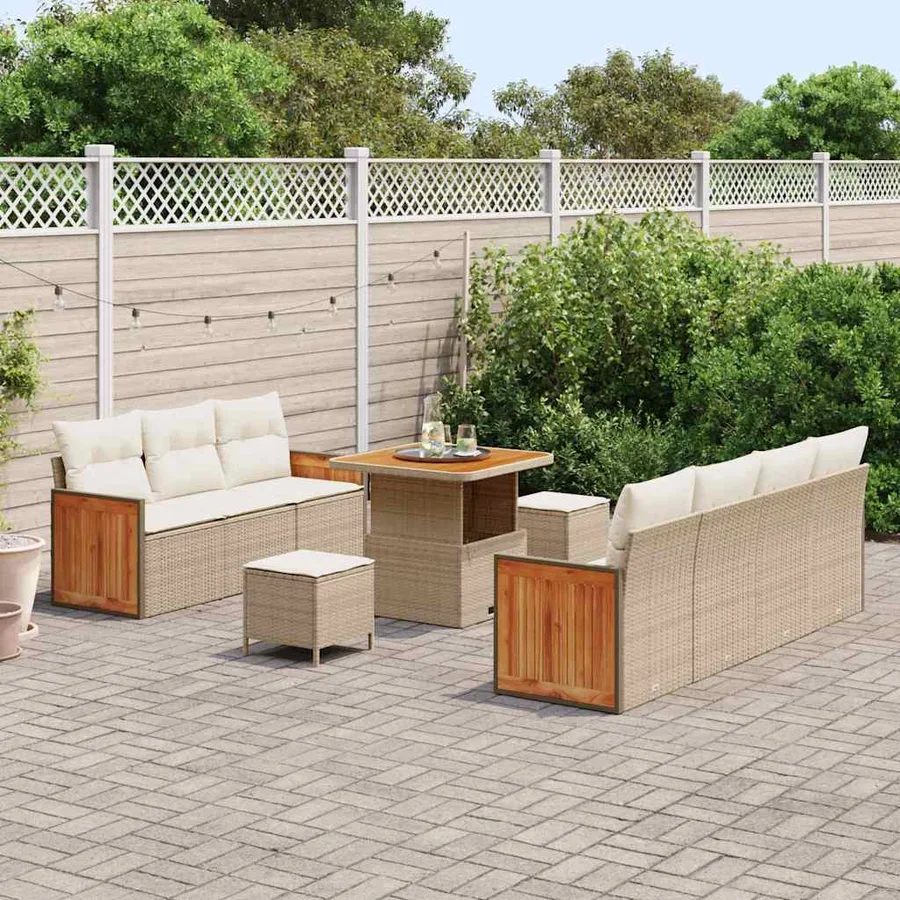 Ensemble de canapé de jardin 13 pcs Beige et crème polyrotin - 3