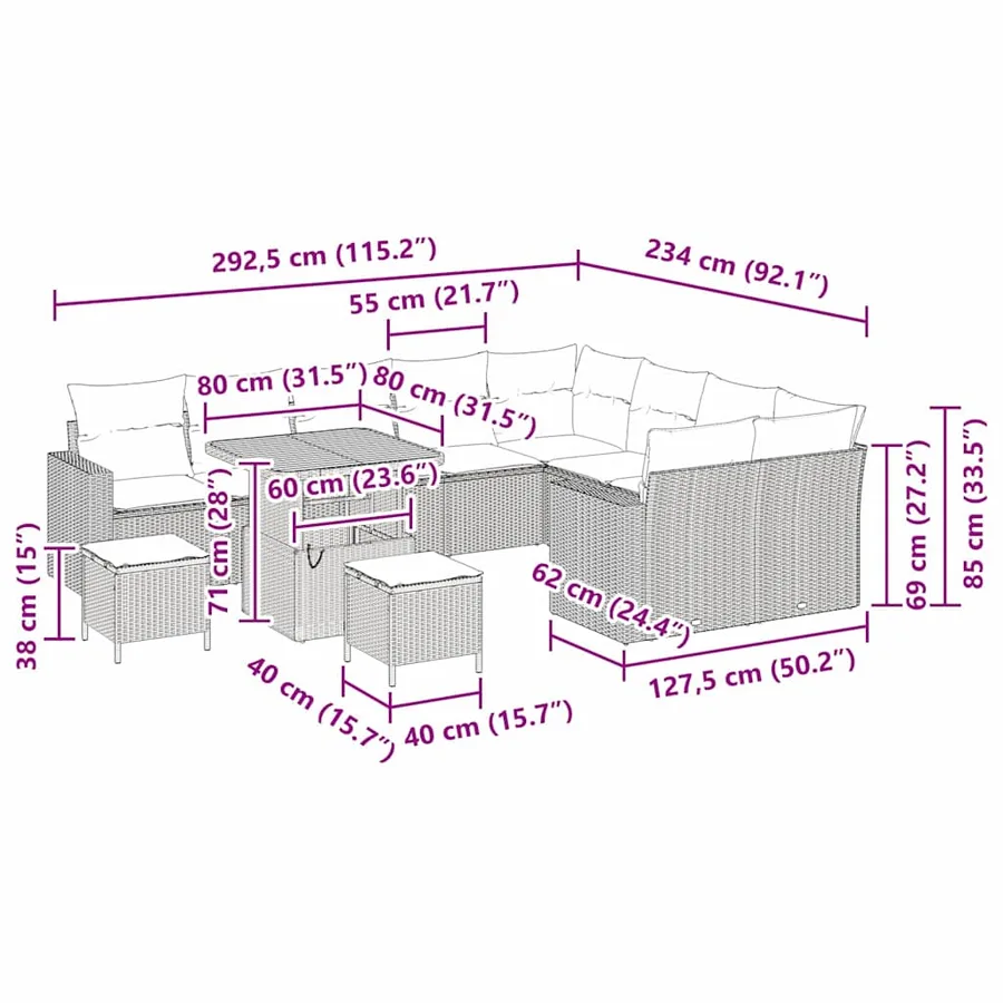 Ensemble de canapé de jardin 13 pcs Noir et Crème polyrotin - 14