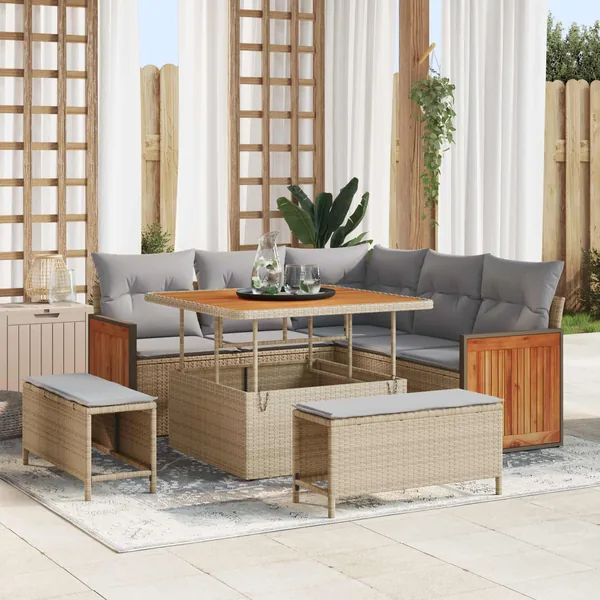 Ensemble de canapé de jardin 8 pcs Beige et Gris clair