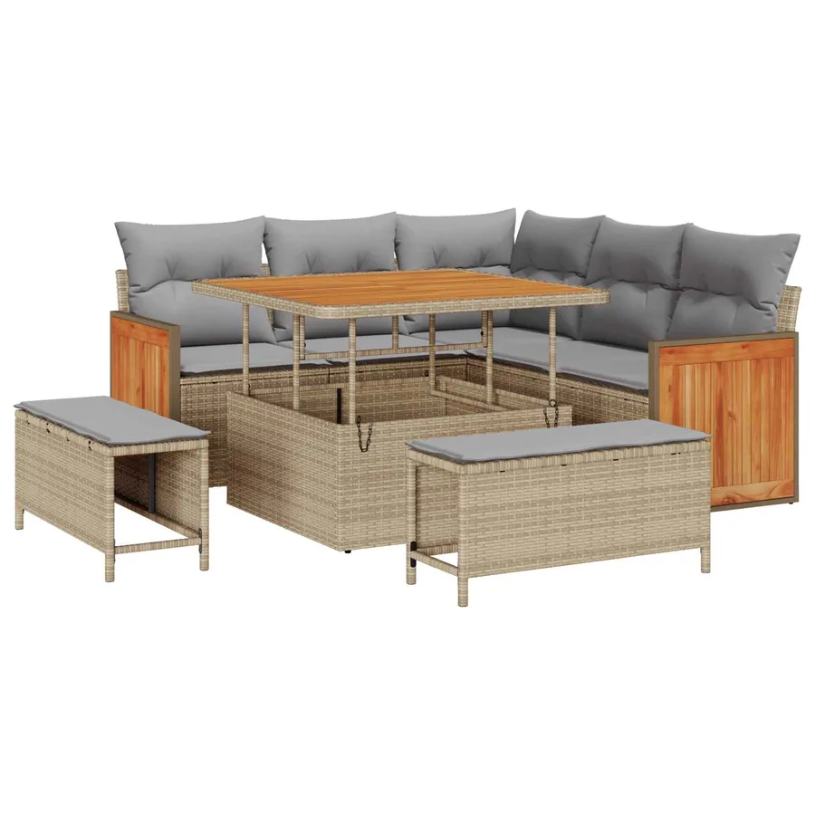 Ensemble de canapé de jardin 8 pcs Beige et Gris clair - 2