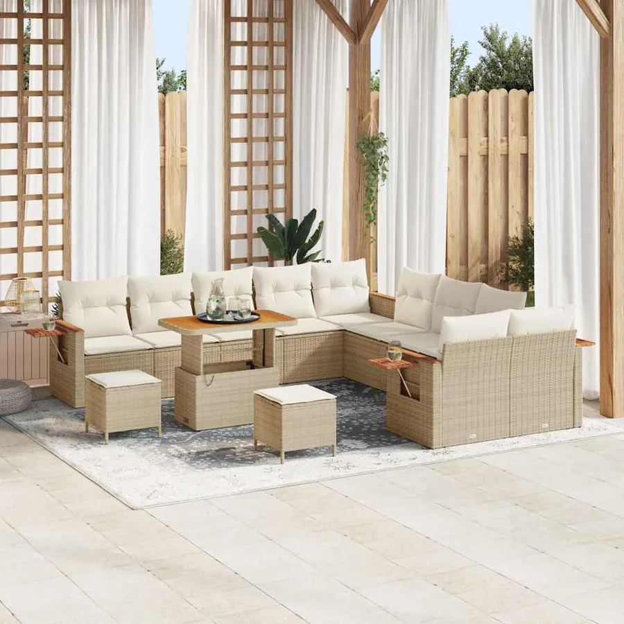 Ensemble de canapé de jardin 17 pcs Beige et crème polyrotin
