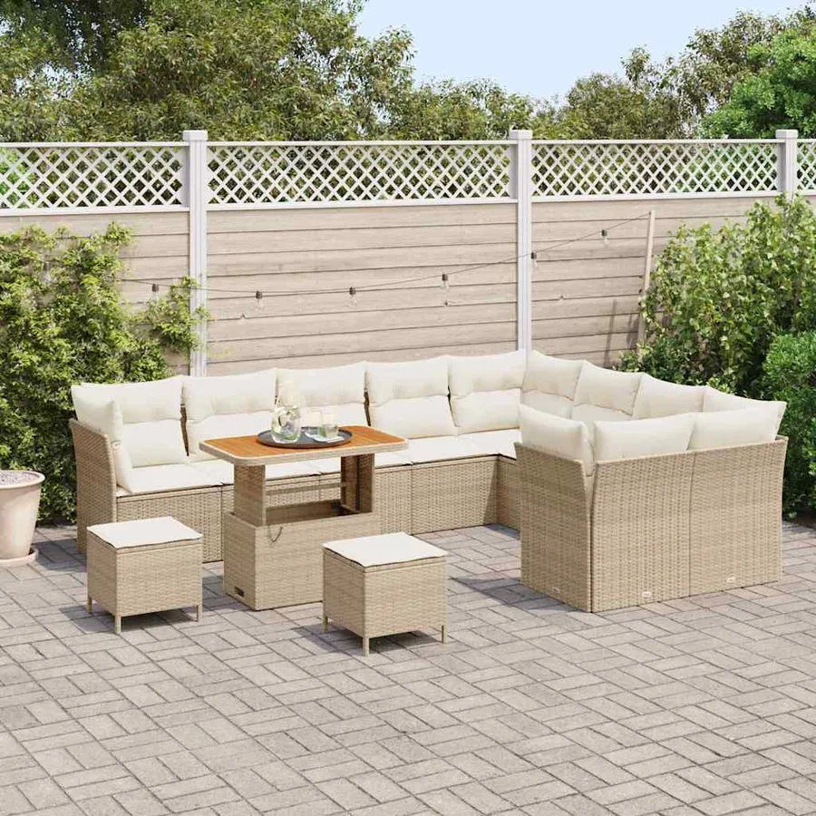 Ensemble de canapé de jardin avec coussin 12 pcs beige et crème - 3