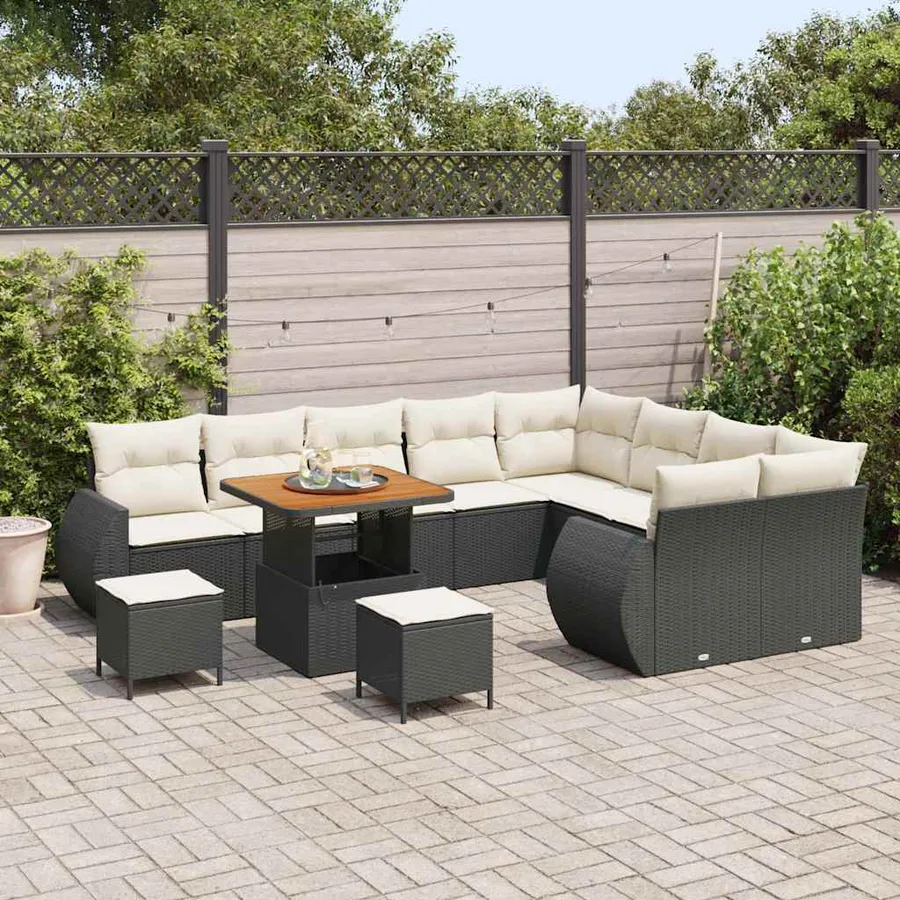 Ensemble de canapé de jardin avec coussin 12 pcs Noir et crème - 3