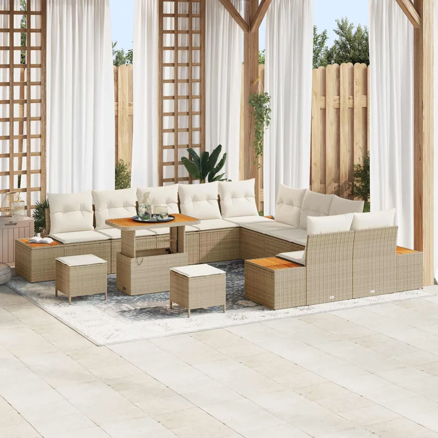 Ensemble de canapé de jardin avec coussin 13 pcs Beige et crème