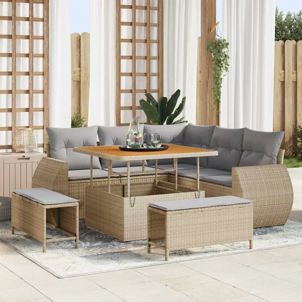 Ensemble de canapé de jardin 8 pcs beige et gris clair