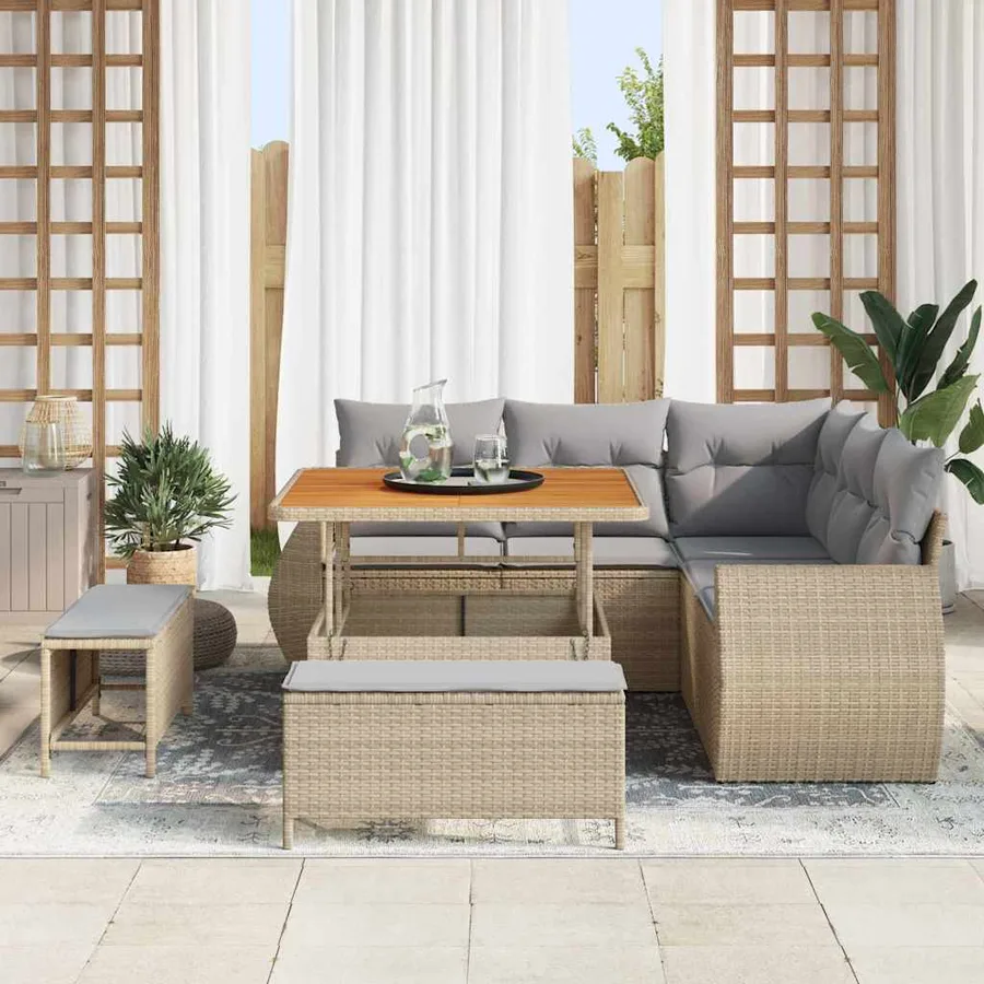Ensemble de canapé de jardin 8 pcs beige et gris clair - 3