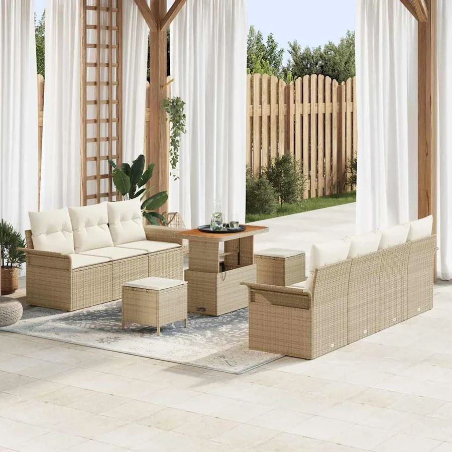 Ensemble de canapé de jardin avec coussin 10 pcs Beige et crème