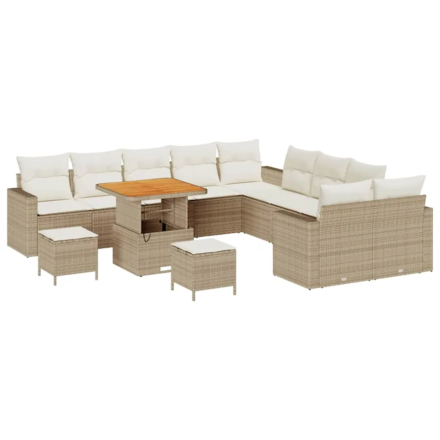 Ensemble de canapé de jardin 17 pcs Beige et crème polyrotin - 2