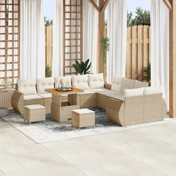 Ensemble de canapé de jardin avec coussin 13 pcs beige et crème
