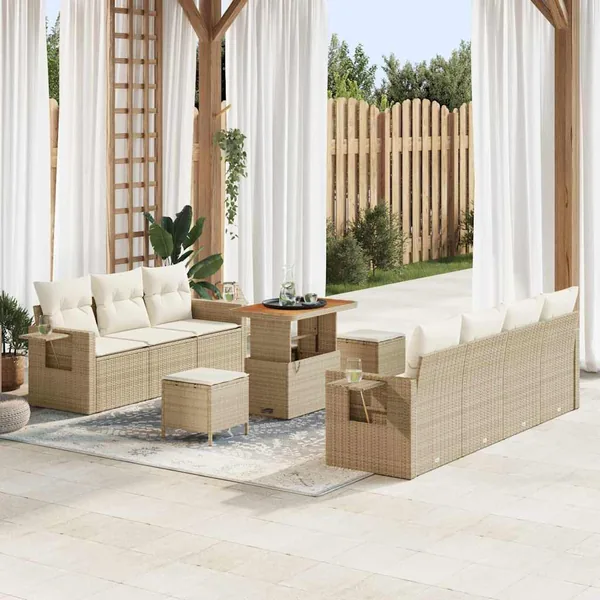 Ensemble de canapé de jardin avec coussin 10 pcs beige et crème