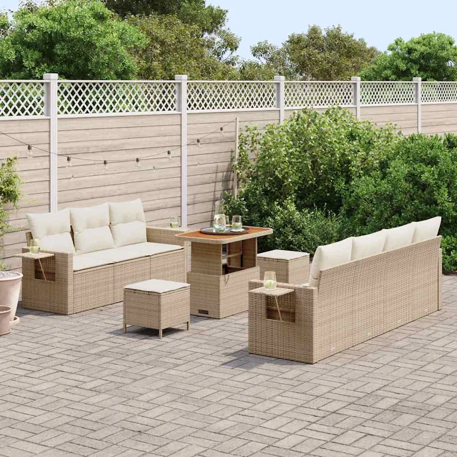 Ensemble de canapé de jardin avec coussin 10 pcs beige et crème - 3