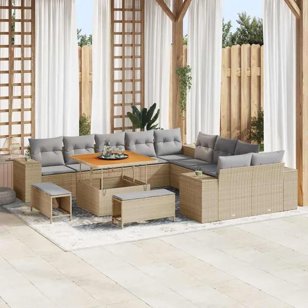 Ensemble de canapé de jardin 13 pcs Beige et Gris clair