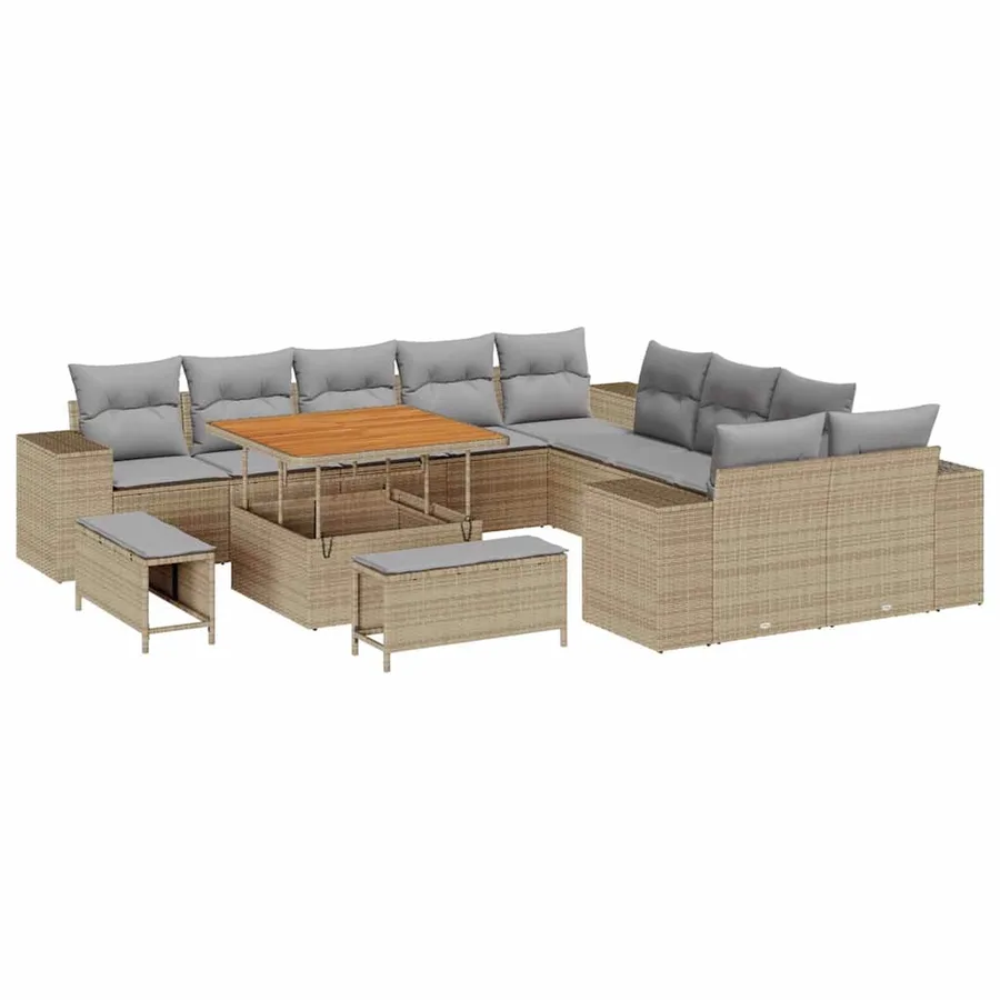 Ensemble de canapé de jardin 13 pcs Beige et Gris clair - 2