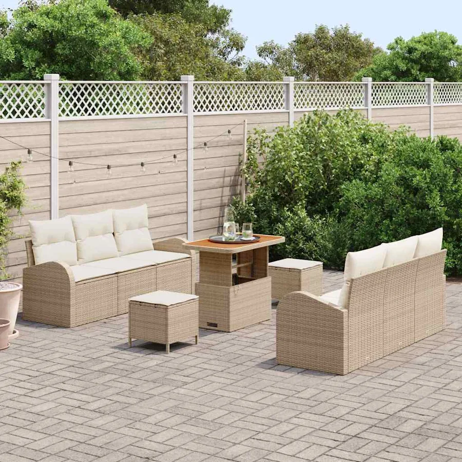 Ensemble de canapé de jardin avec coussin 9 pcs Beige et crème - 3