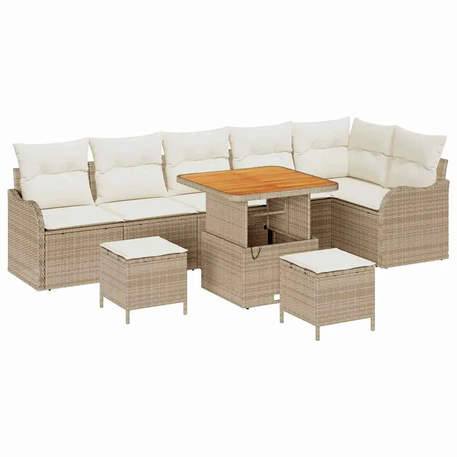 Ensemble de canapé de jardin avec coussin 9 pcs Beige et crème - 2