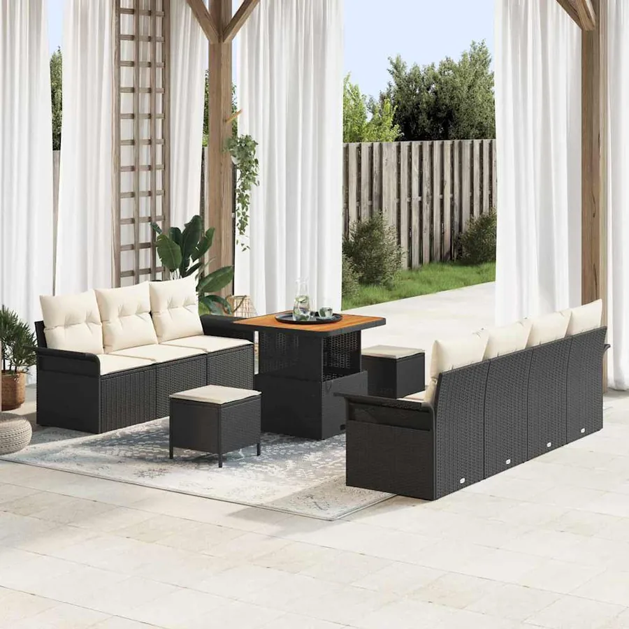 Ensemble de canapé de jardin avec coussin 10 pcs Noir et Crème