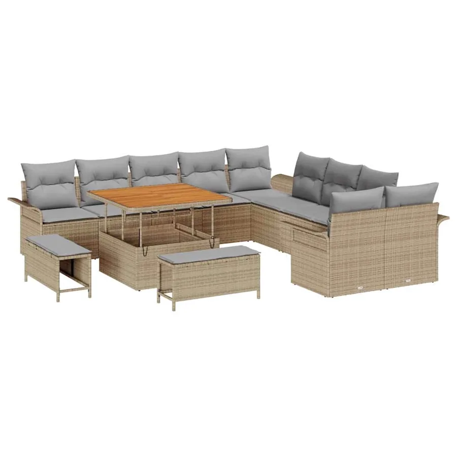 Ensemble de canapé de jardin 13 pcs Beige et Gris clair - 2