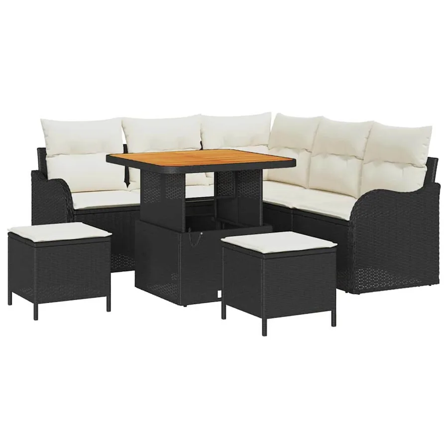 Ensemble de canapé de jardin avec coussin 8 pcs Noir et Crème - 2