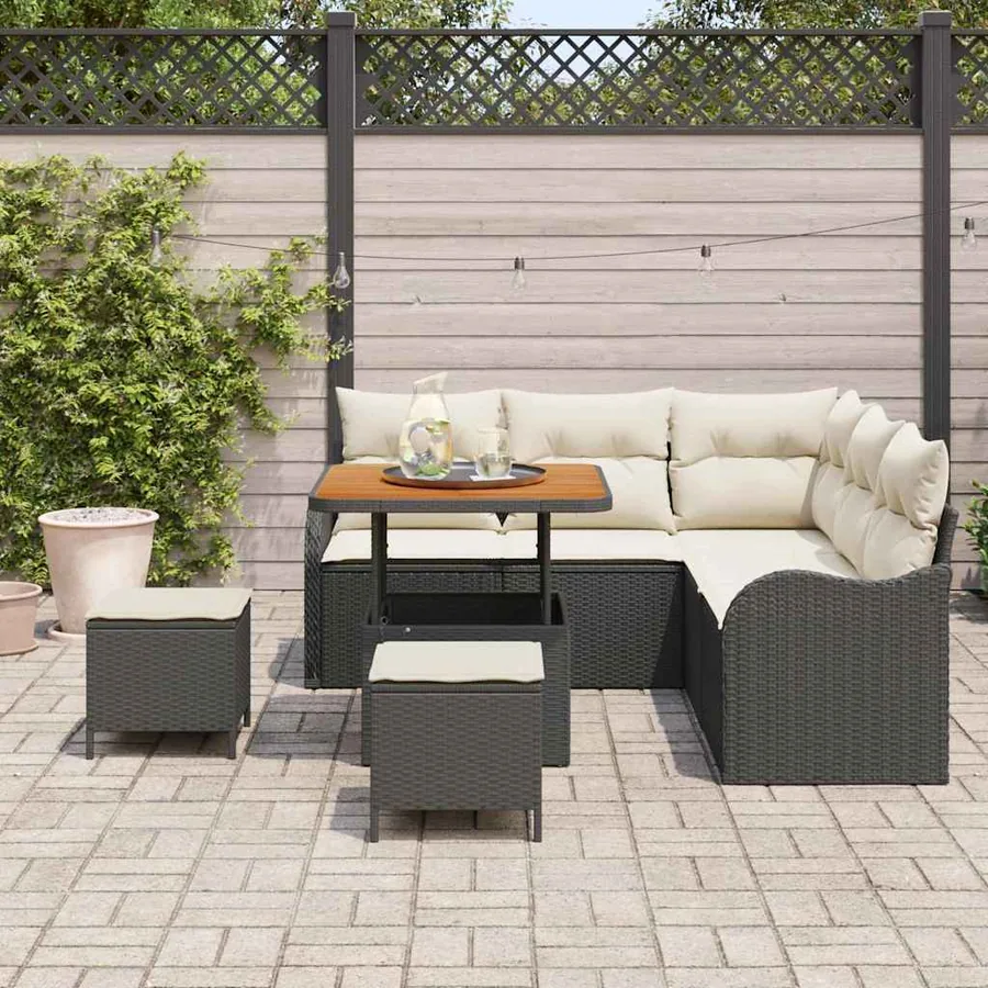 Ensemble de canapé de jardin avec coussin 8 pcs Noir et Crème - 3