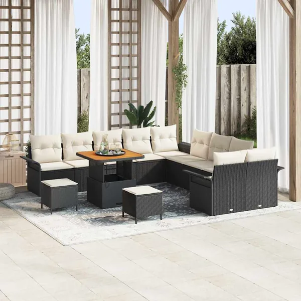 Ensemble de canapé de jardin avec coussin 13 pcs Noir et Crème