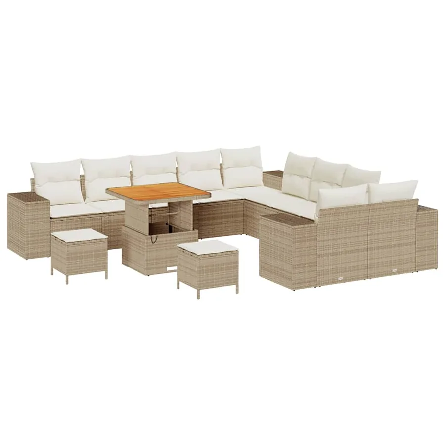 Ensemble de canapé de jardin 13 pcs Beige et crème polyrotin - 2
