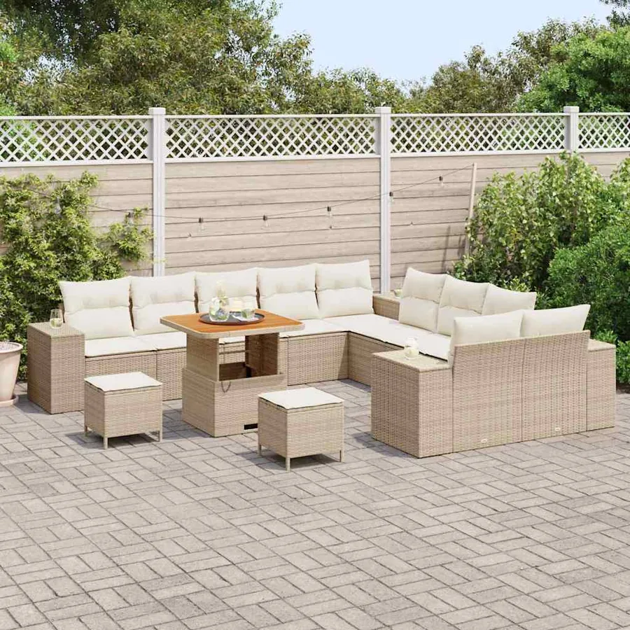 Ensemble de canapé de jardin 13 pcs Beige et crème polyrotin - 3